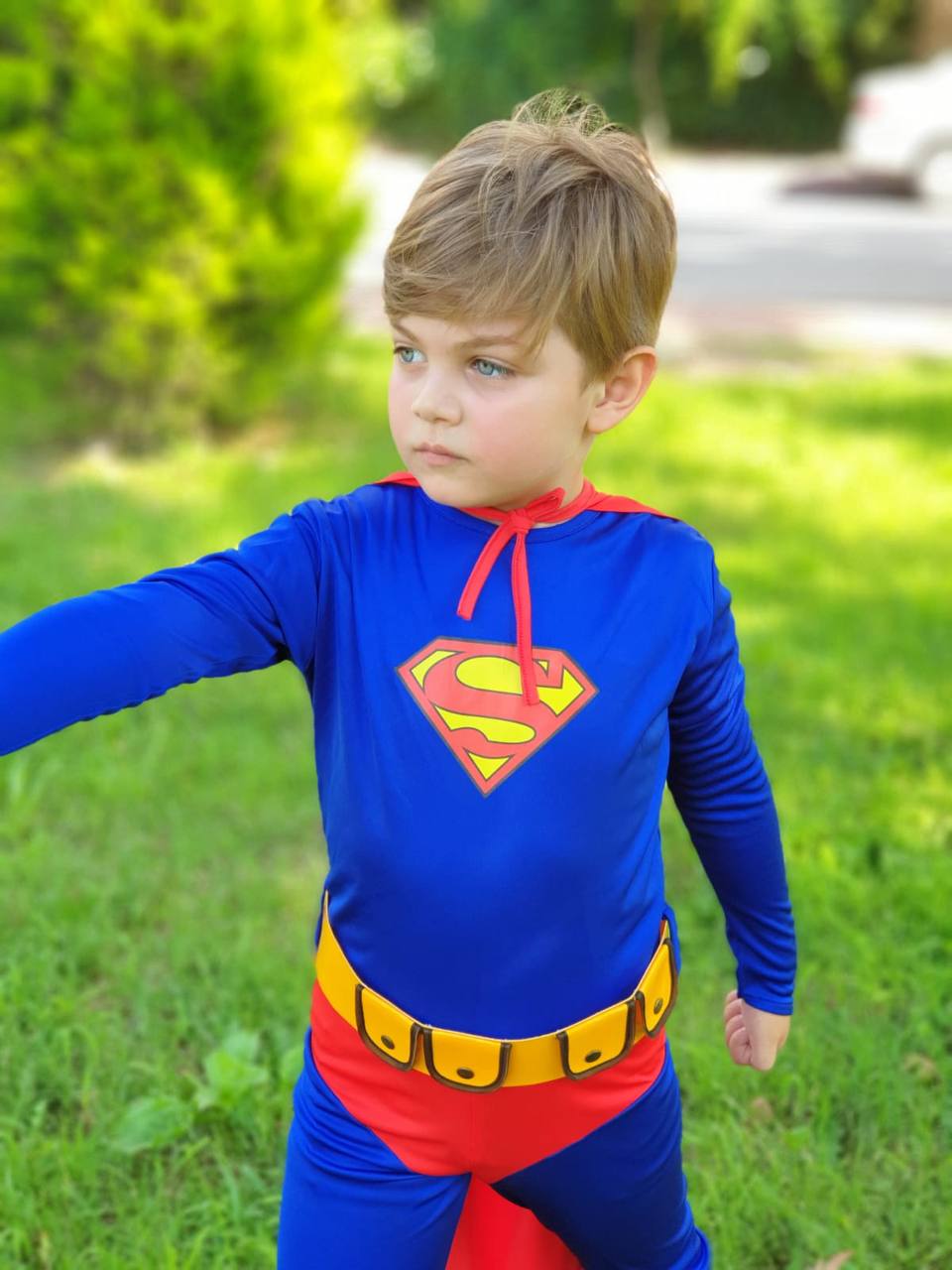 Çocuk Superman Kostümü Kırmızı Pelerinli Süper Kahraman Elbise