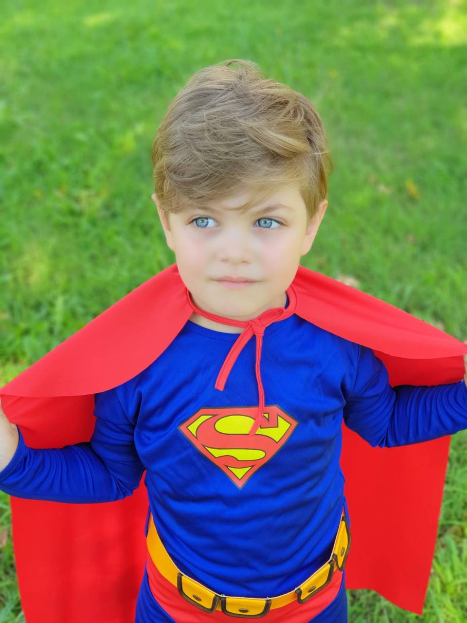 Çocuk Superman Kostümü Kırmızı Pelerinli Süper Kahraman Elbise