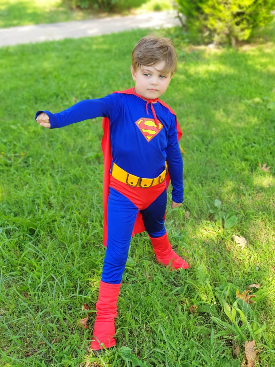 Çocuk Superman Kostümü Kırmızı Pelerinli Süper Kahraman Elbise