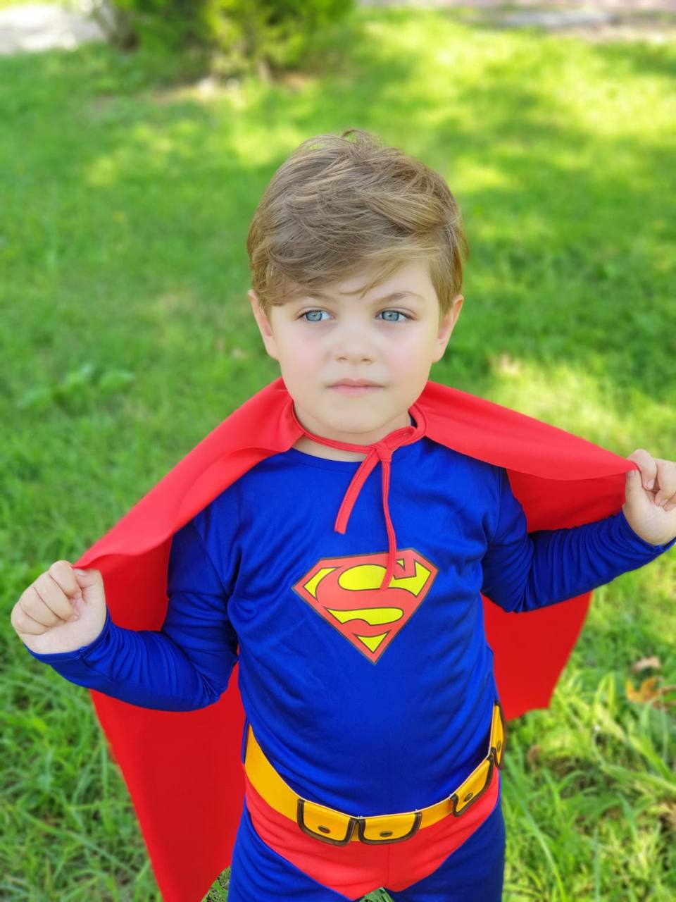 Çocuk Superman Kostümü Kırmızı Pelerinli Süper Kahraman Elbise