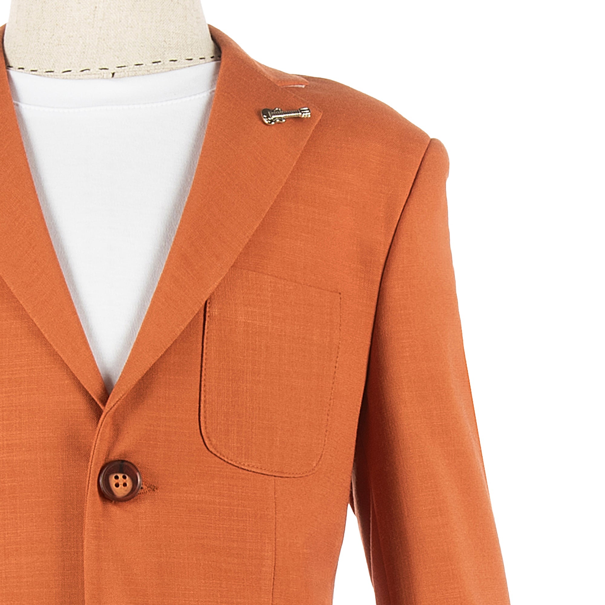 Kiremit Rengi Erkek Çocuk Takım Elbise 1-14 Yaş Keten Yazlık