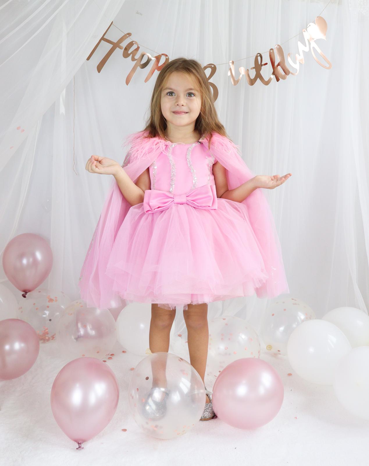 Pembe Tül Payetli Kız Çocuk Abiye 1–10 Yaş Doğum Günü Elbisesi