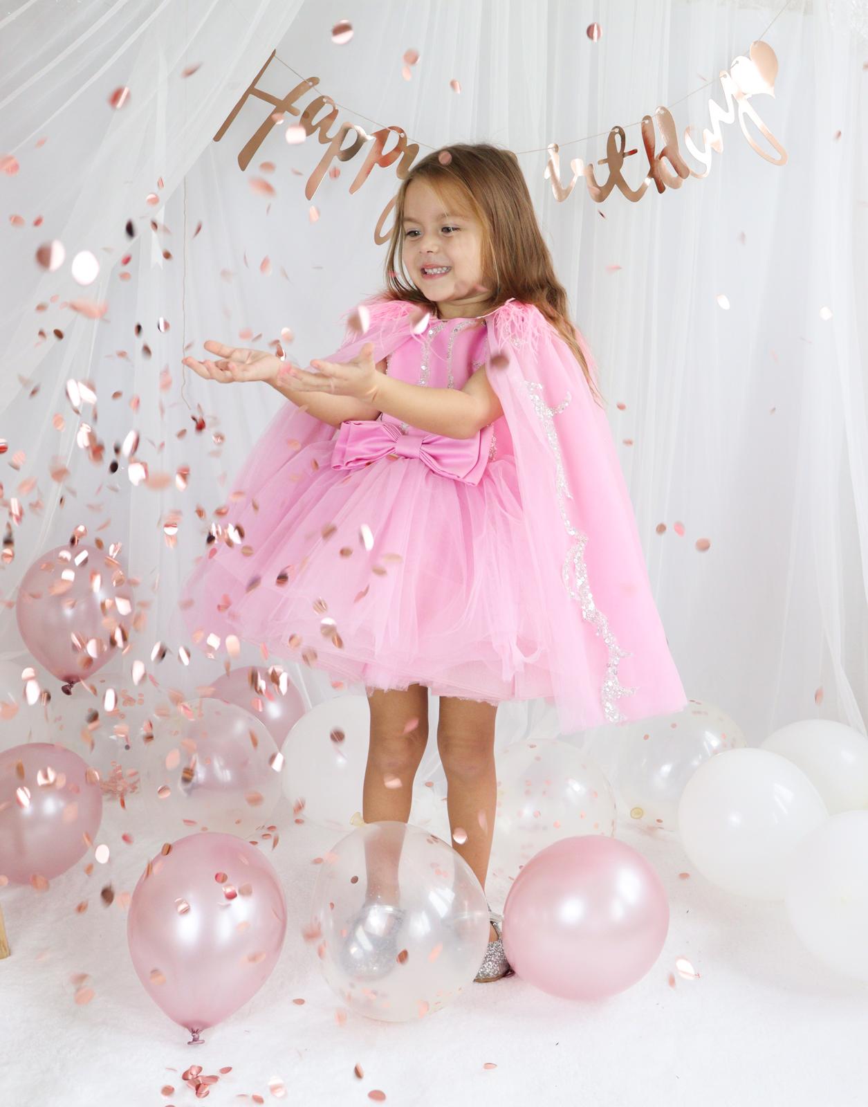Pembe Tül Payetli Kız Çocuk Abiye 1–10 Yaş Doğum Günü Elbisesi