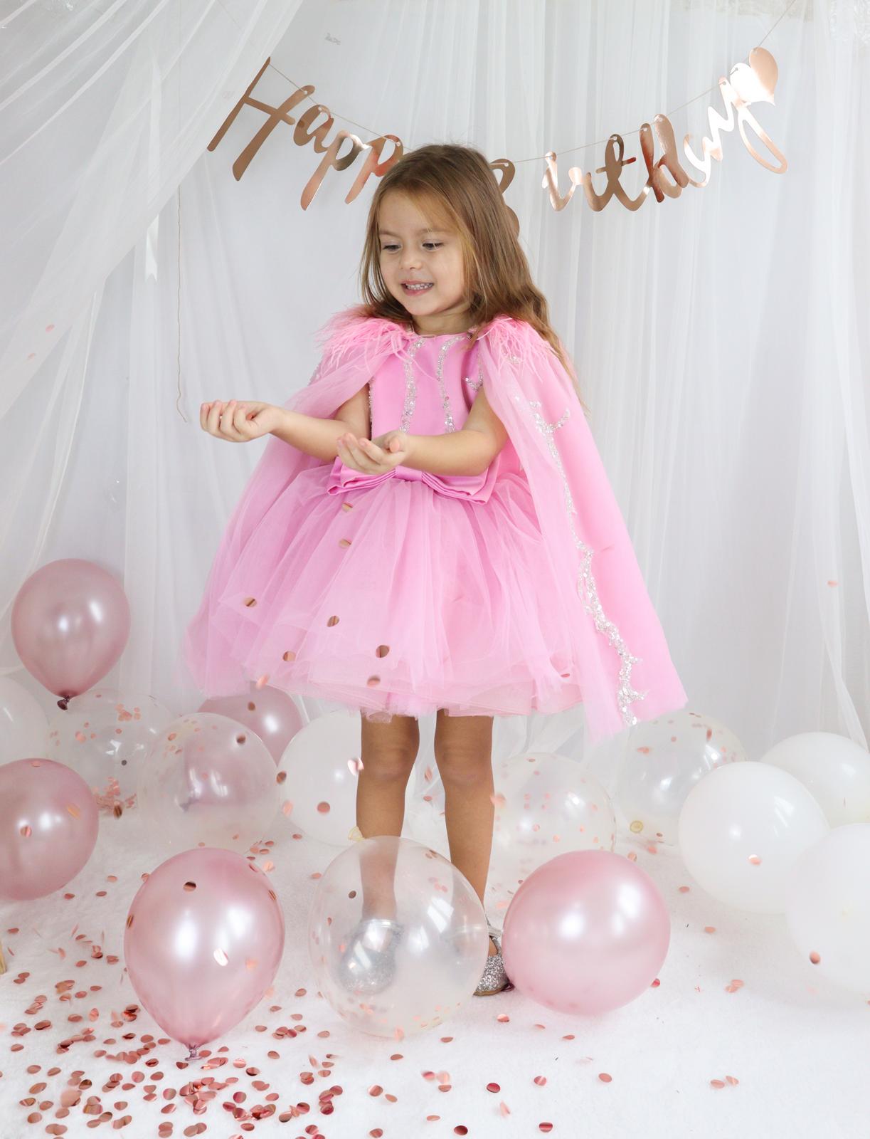 Pembe Tül Payetli Kız Çocuk Abiye 1–10 Yaş Doğum Günü Elbisesi