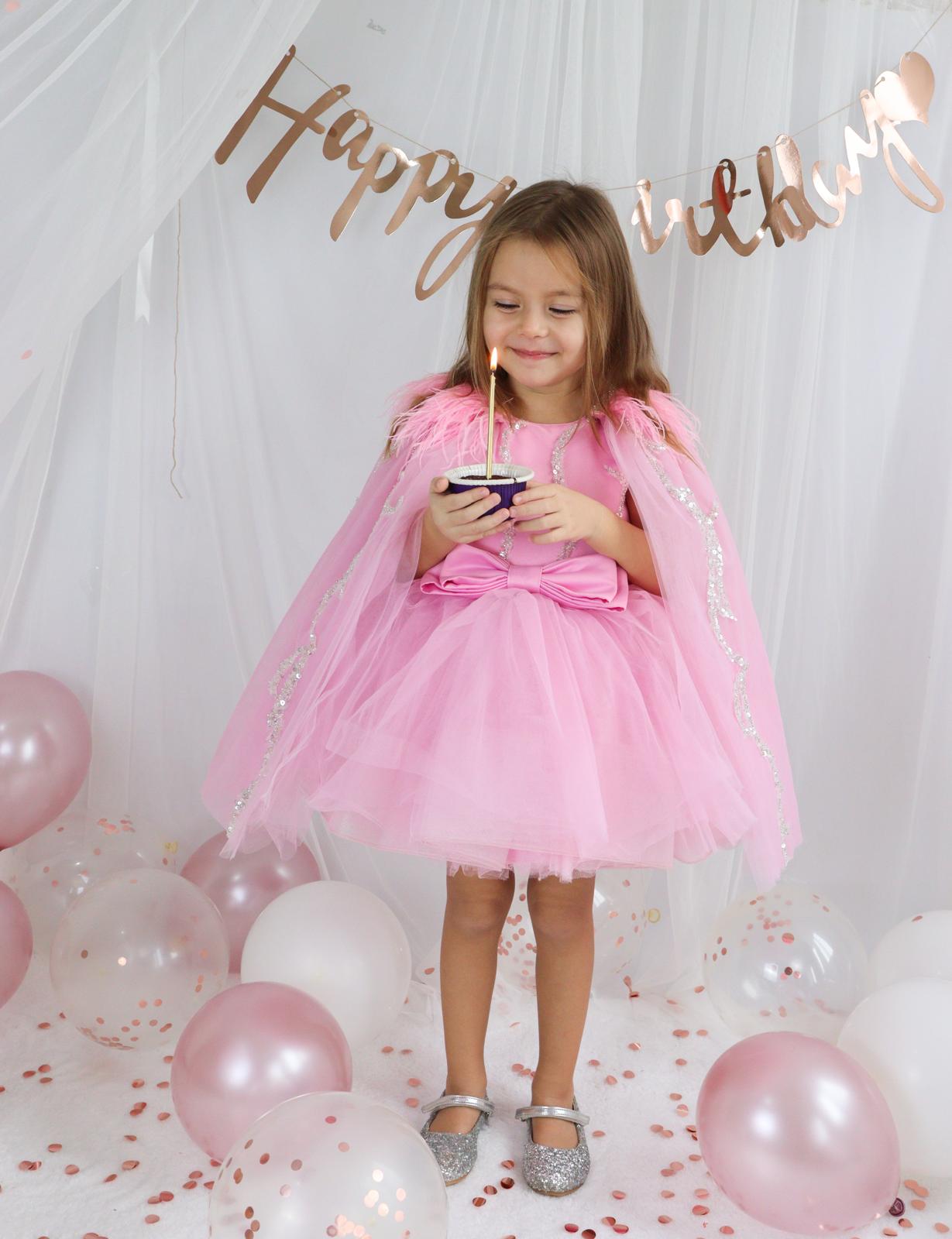 Pembe Tül Payetli Kız Çocuk Abiye 1–10 Yaş Doğum Günü Elbisesi