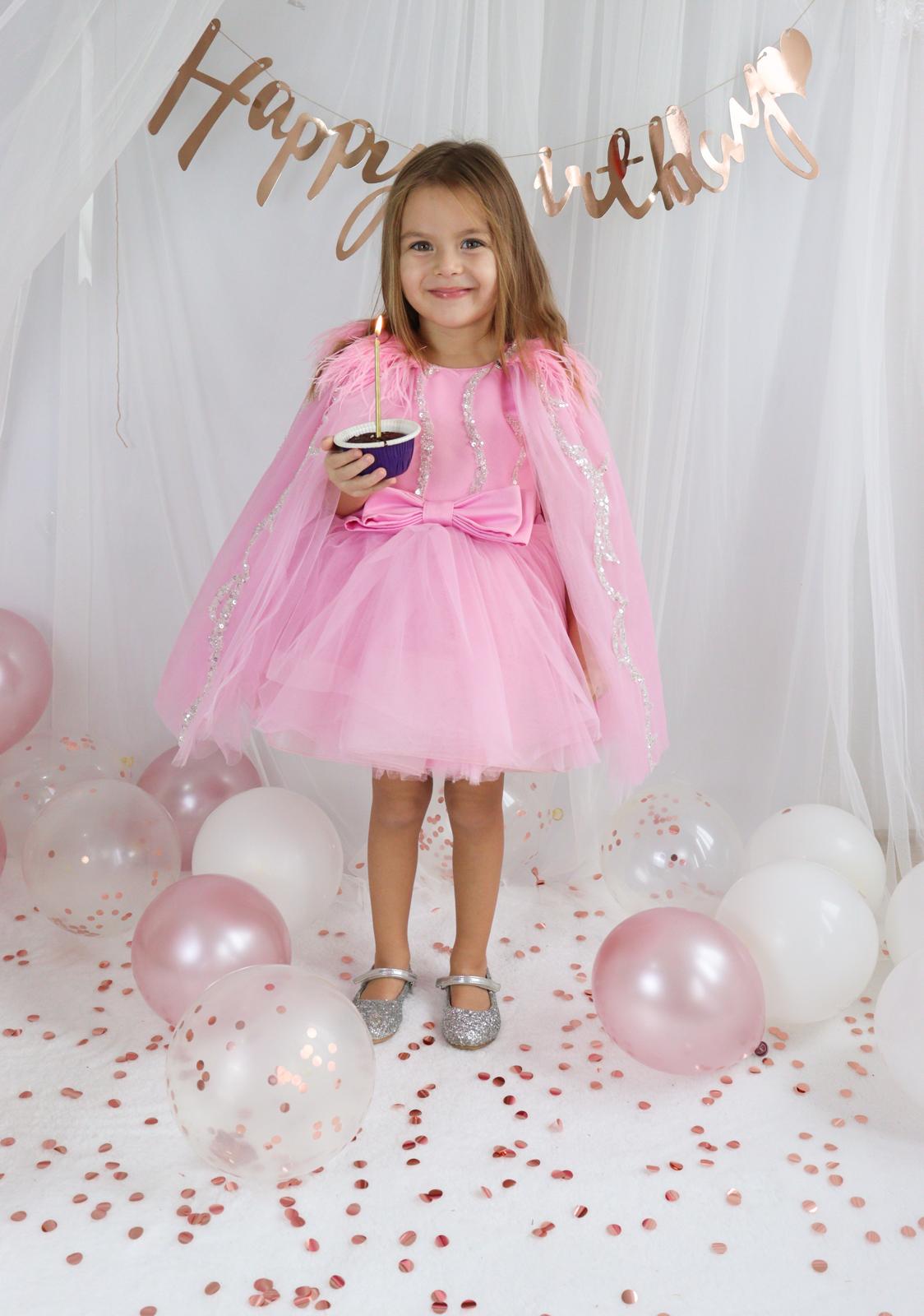 Pembe Tül Payetli Kız Çocuk Abiye 1–10 Yaş Doğum Günü Elbisesi