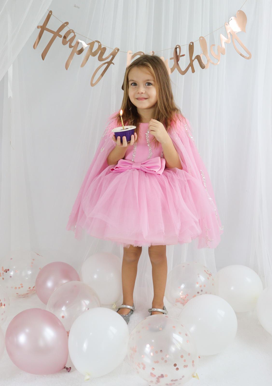 Pembe Tül Payetli Kız Çocuk Abiye 1–10 Yaş Doğum Günü Elbisesi