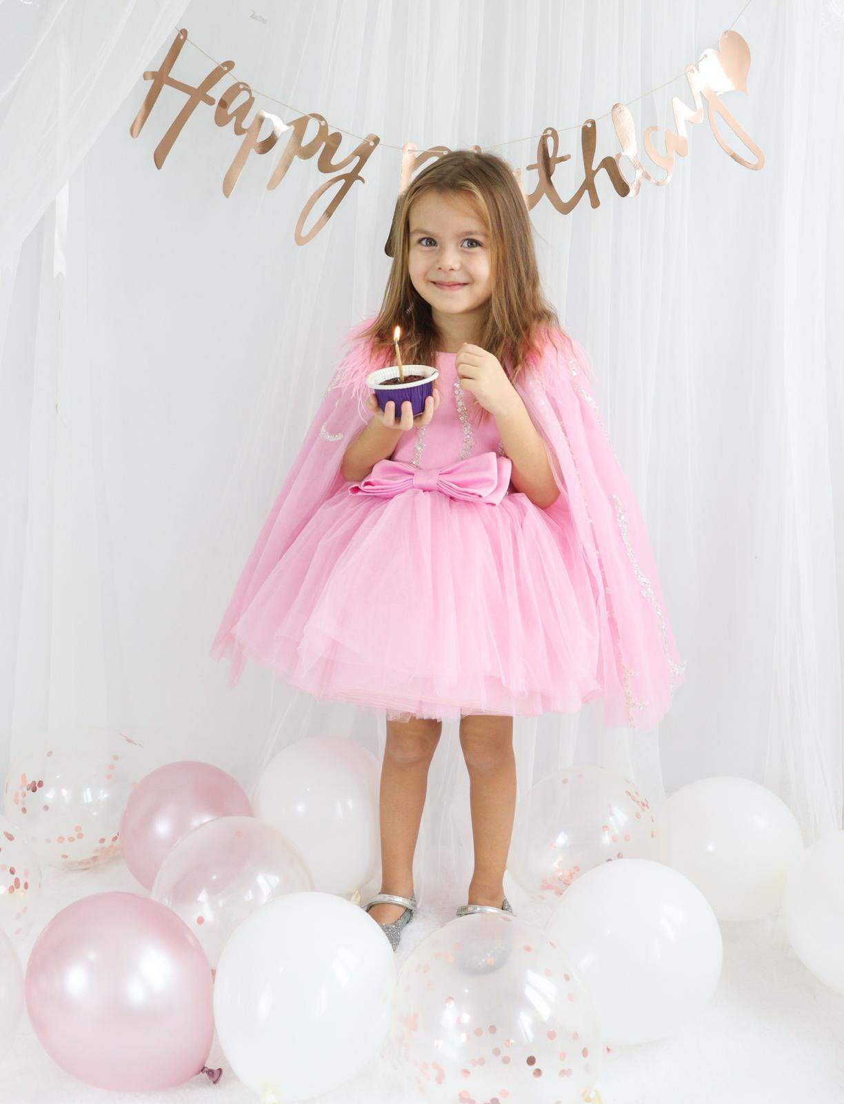 Pembe Tül Payetli Kız Çocuk Abiye 1–10 Yaş Doğum Günü Elbisesi