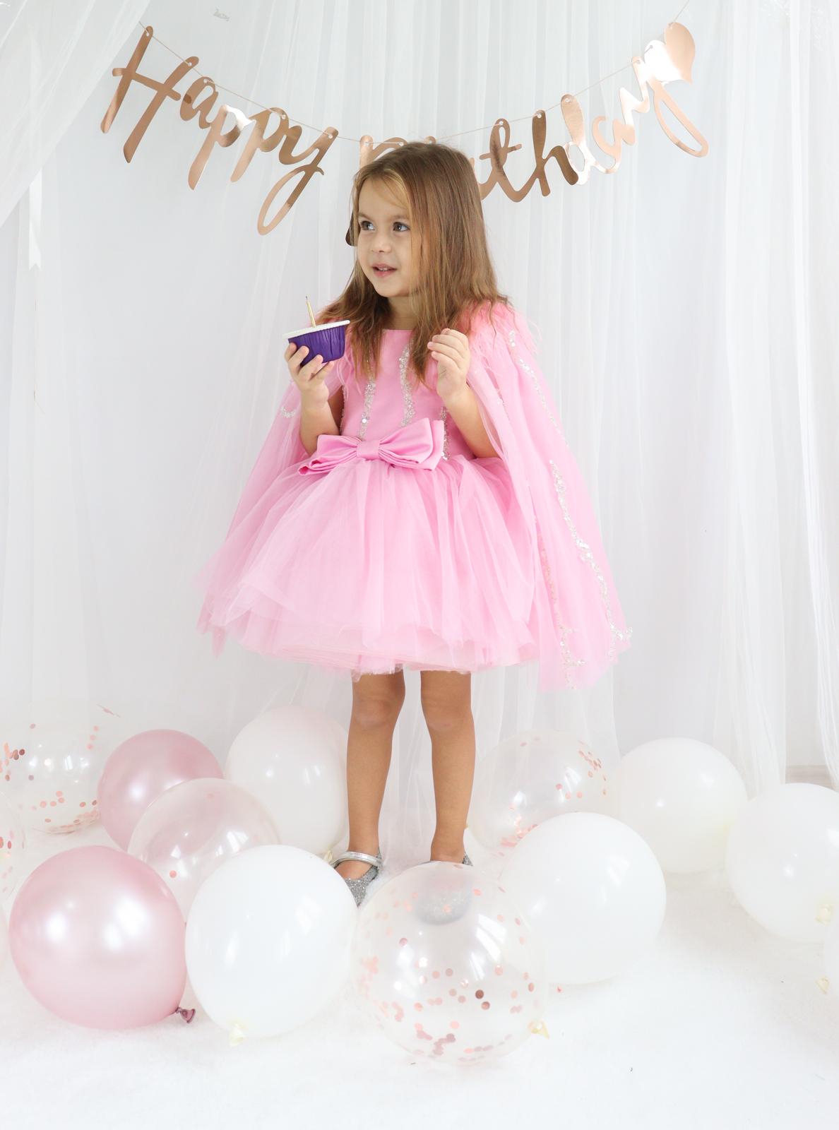 Pembe Tül Payetli Kız Çocuk Abiye 1–10 Yaş Doğum Günü Elbisesi