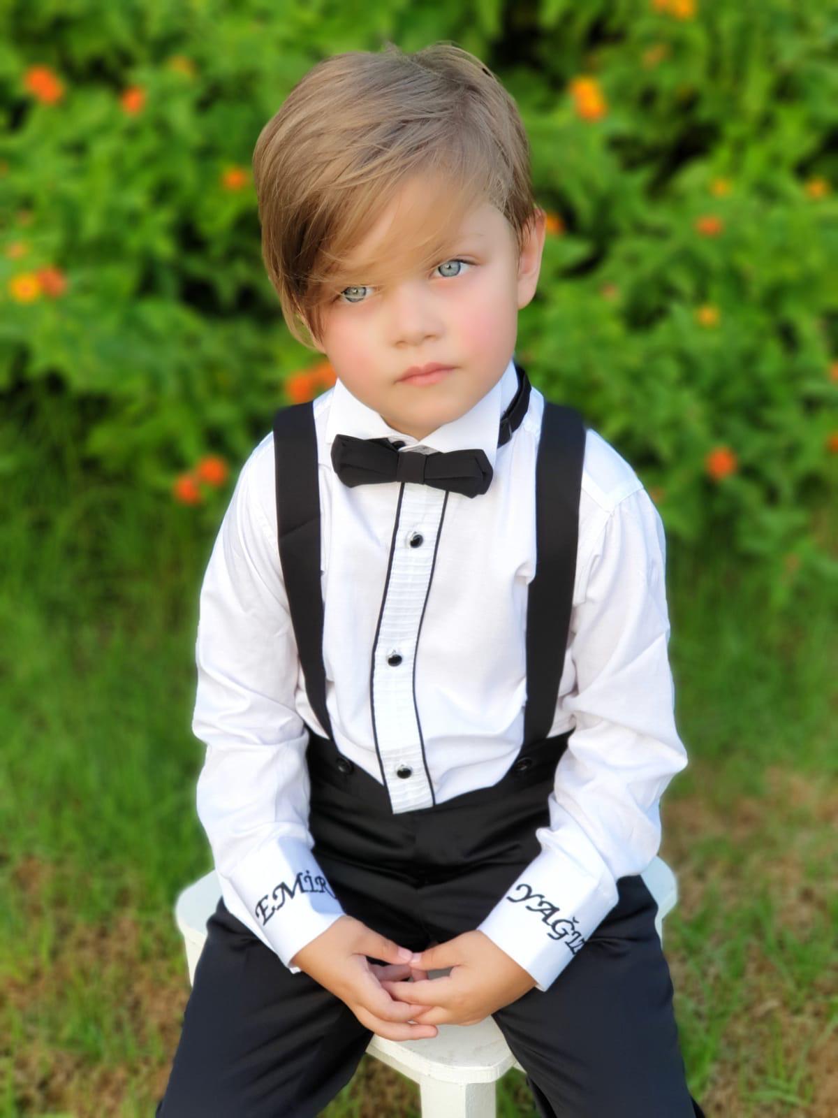 Erkek Çocuk Siyah Askılı Takım – Gömlek, Pantolon ve Papyon Seti (1–10 Yaş)