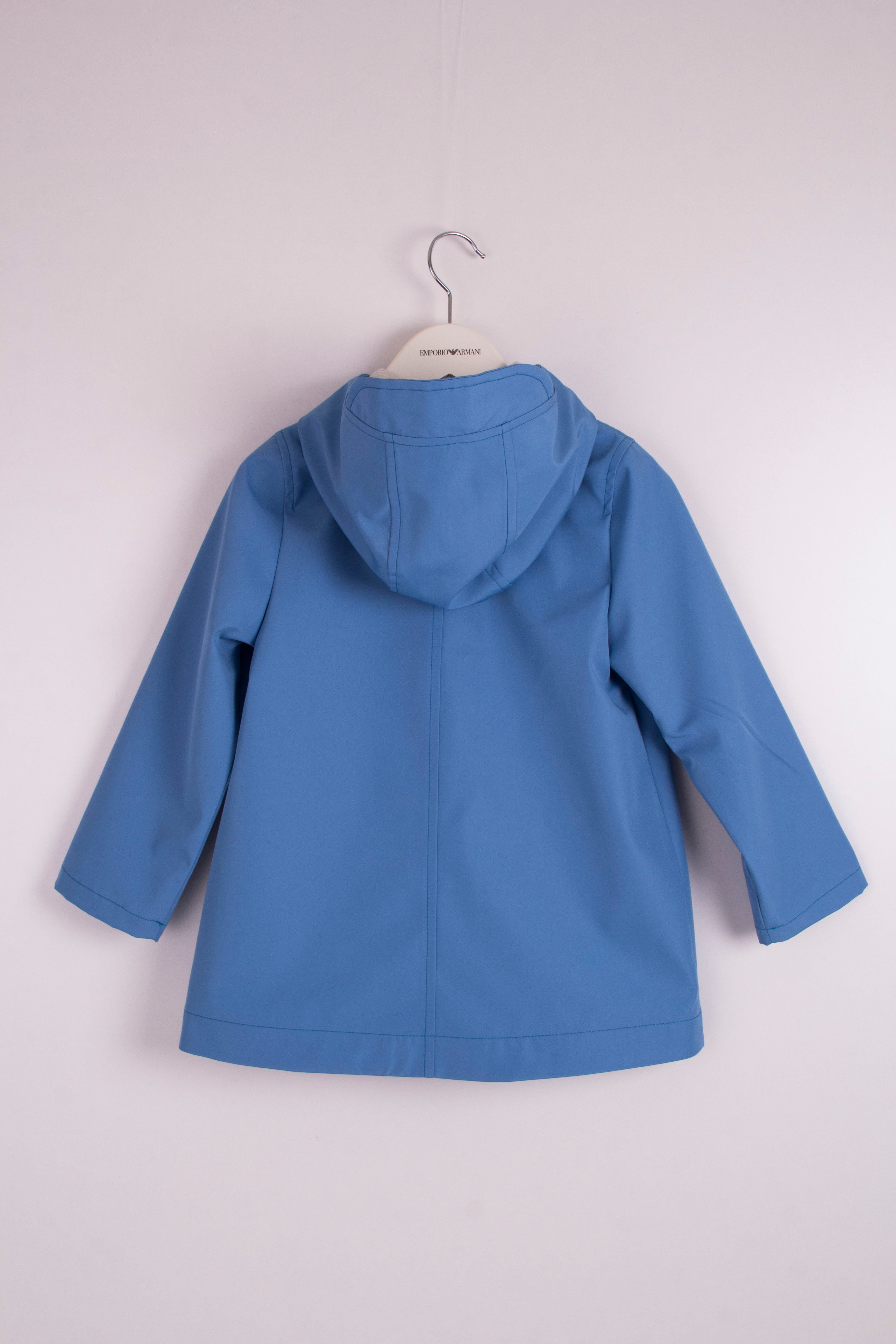 Çocuk Mavi Kapüşonlu Su Geçirmez Mont – Cepli