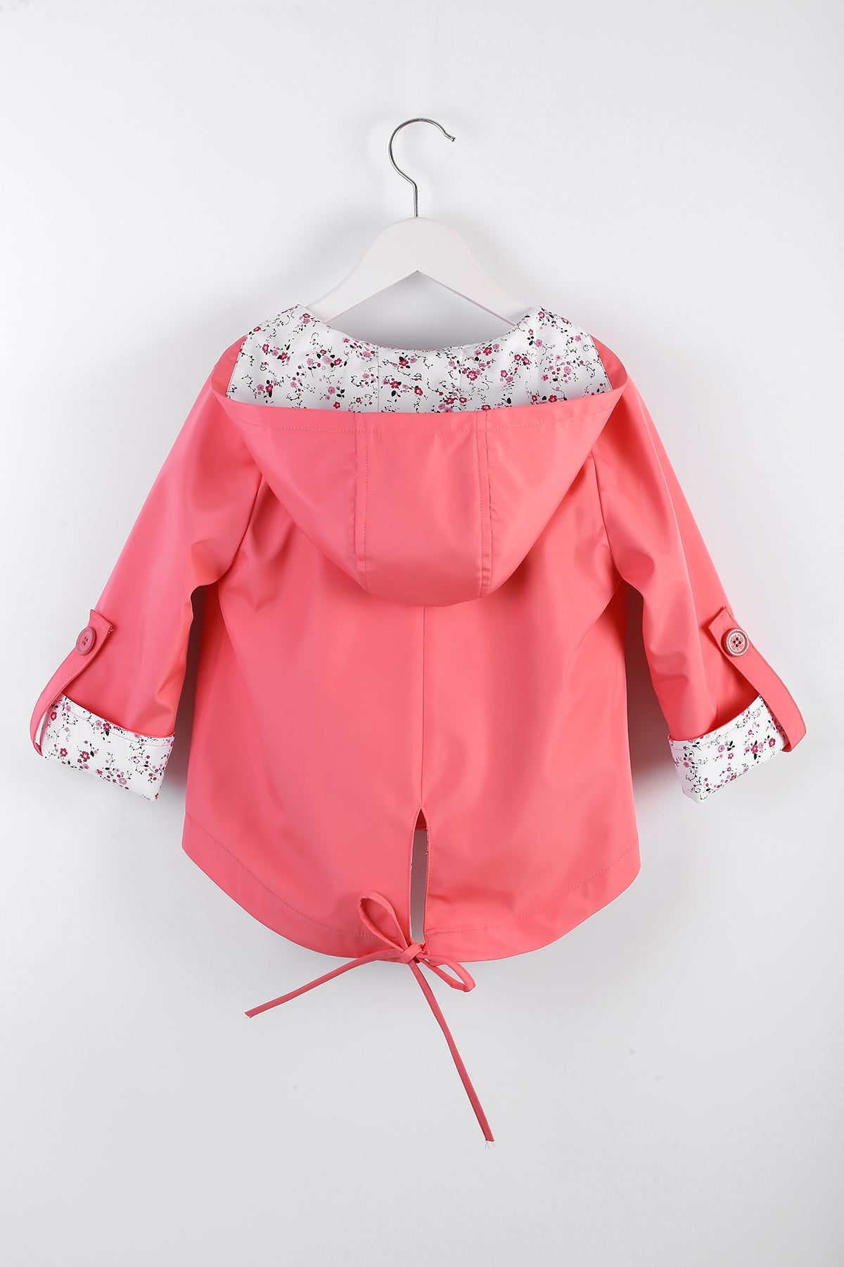معطف مطر وردي للبنات مع بطانة منقوشة بالزهور - ملابس خارجية مقاومة للماء