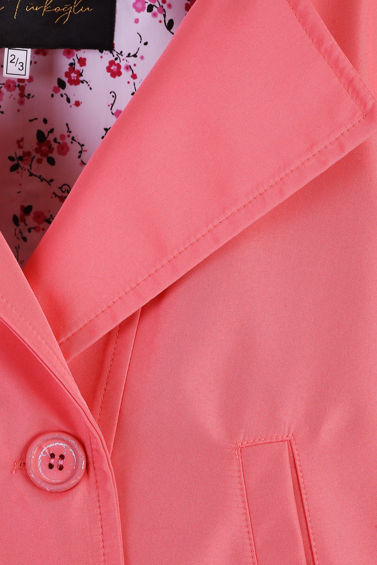 معطف مطر وردي للبنات مع بطانة منقوشة بالزهور - ملابس خارجية مقاومة للماء