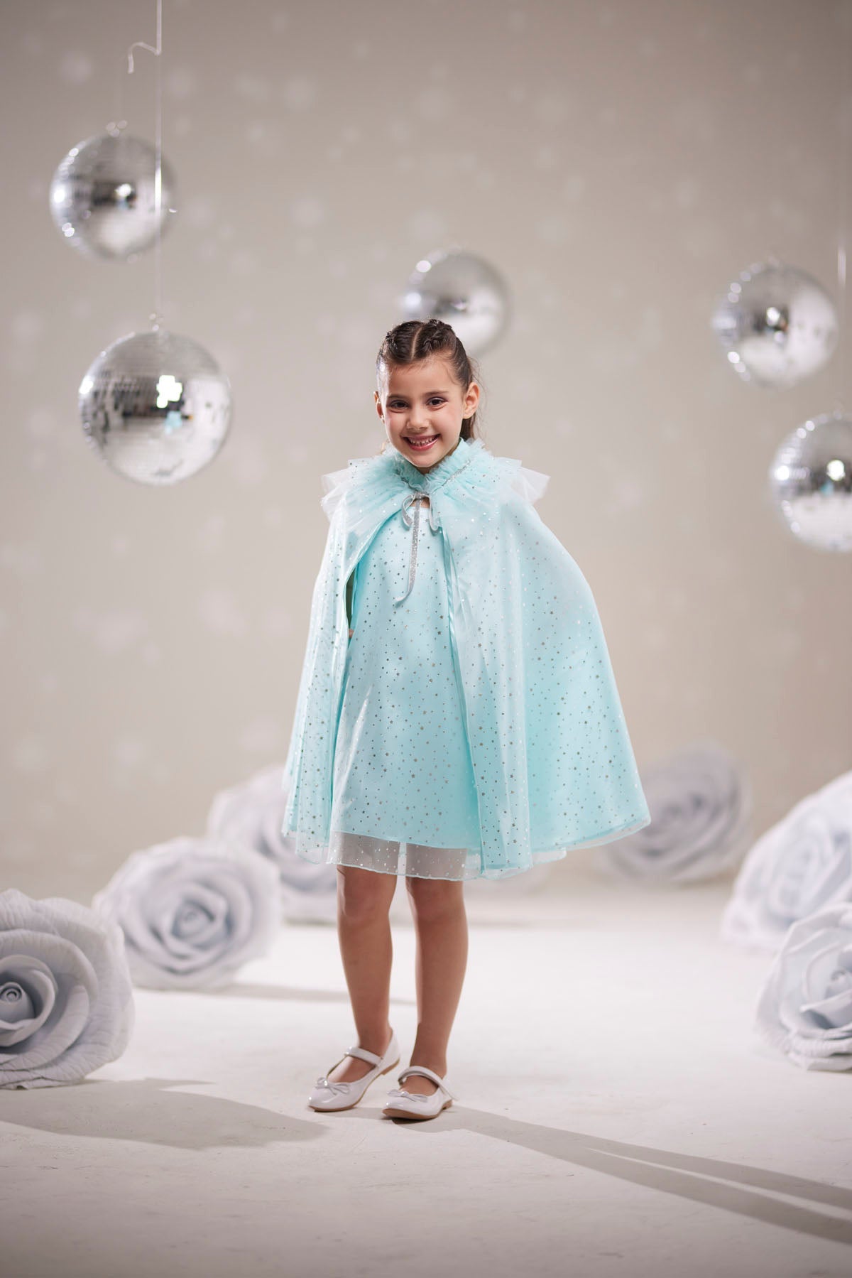 Kız Çocuk Yıldız Desenli Işıltılı Tül Pelerin