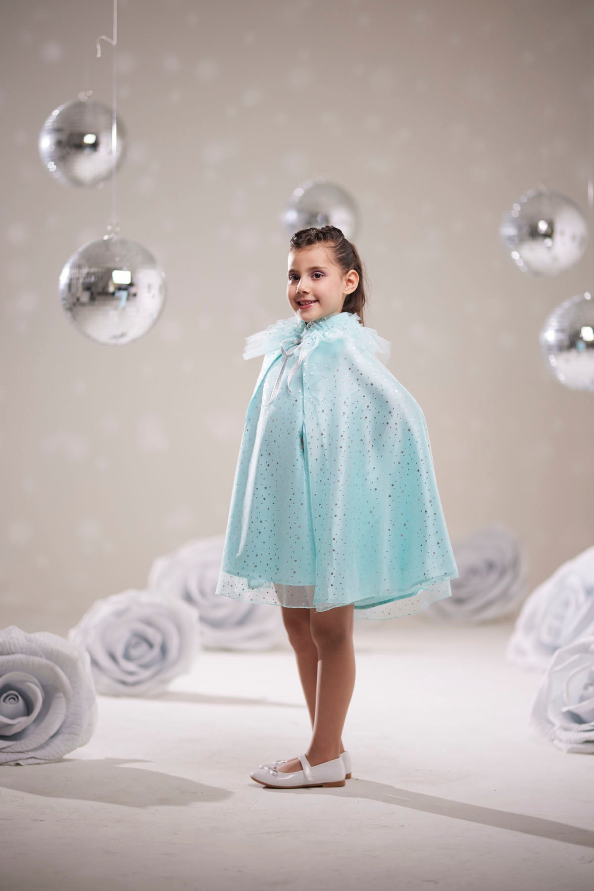 Kız Çocuk Yıldız Desenli Işıltılı Tül Pelerin