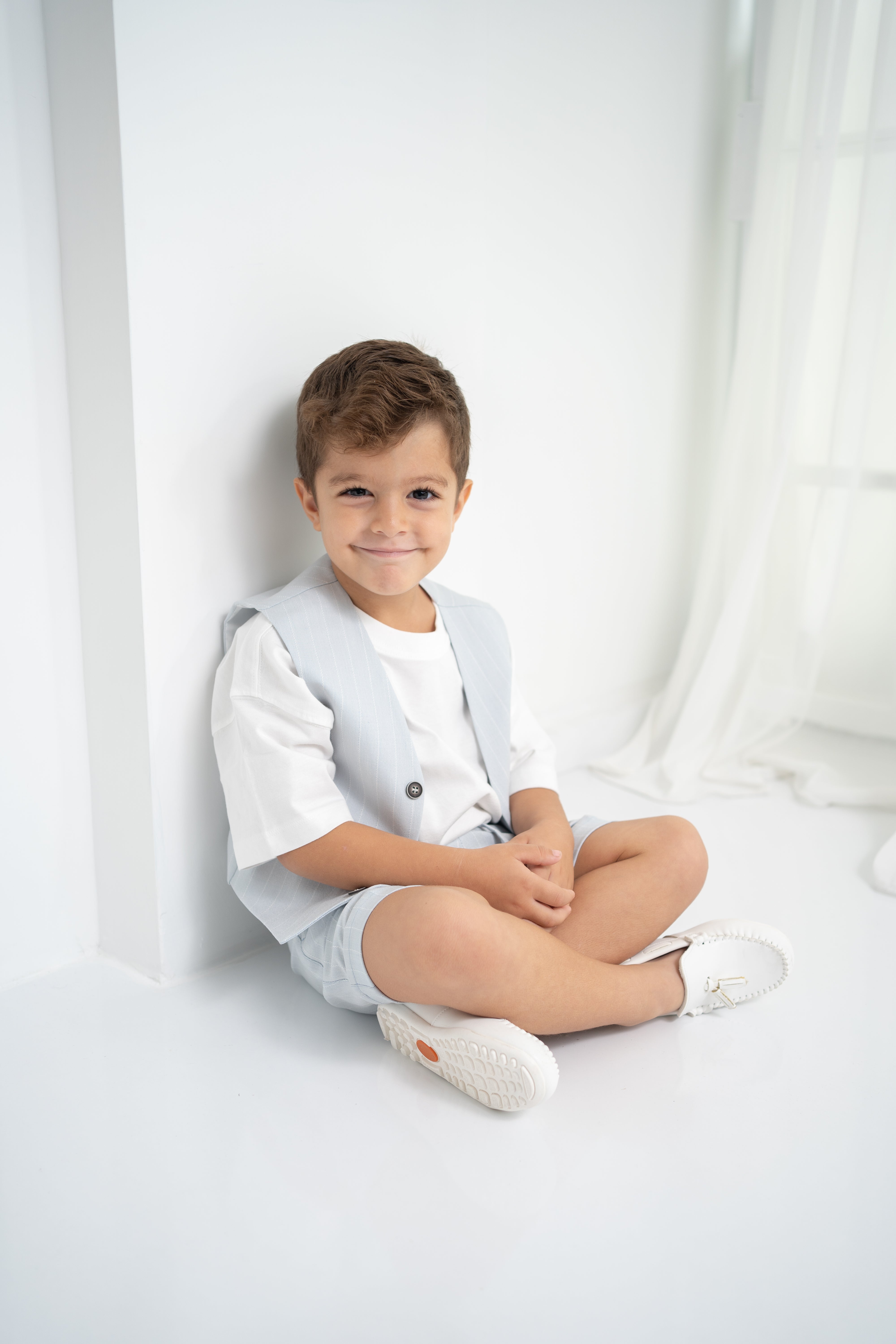 Bebe Mavi Çizgili Erkek Çocuk 3’lü Takım – Pantolon , Şort ,Thişört