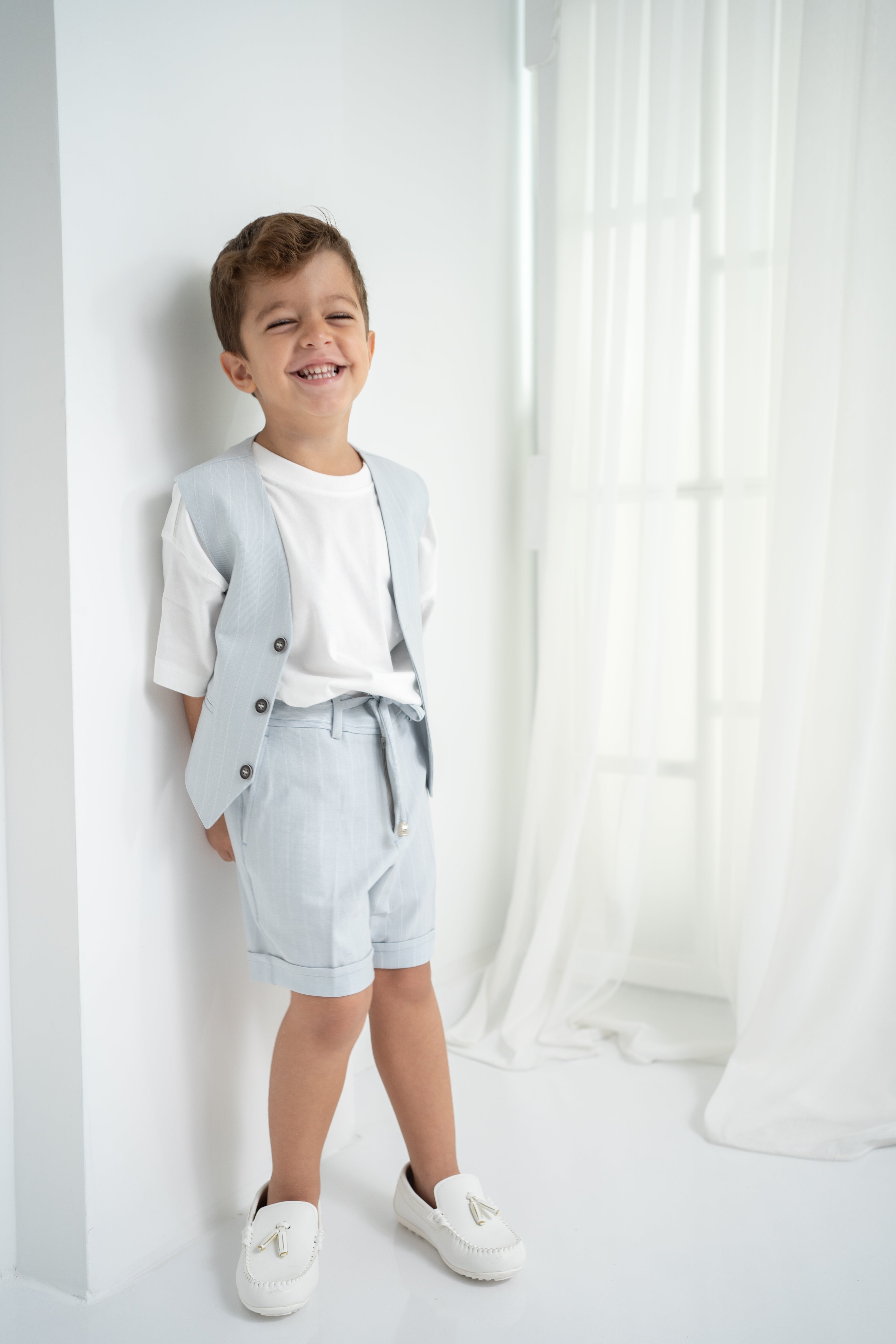 Bebe Mavi Çizgili Erkek Çocuk 3’lü Takım – Pantolon , Şort ,Thişört