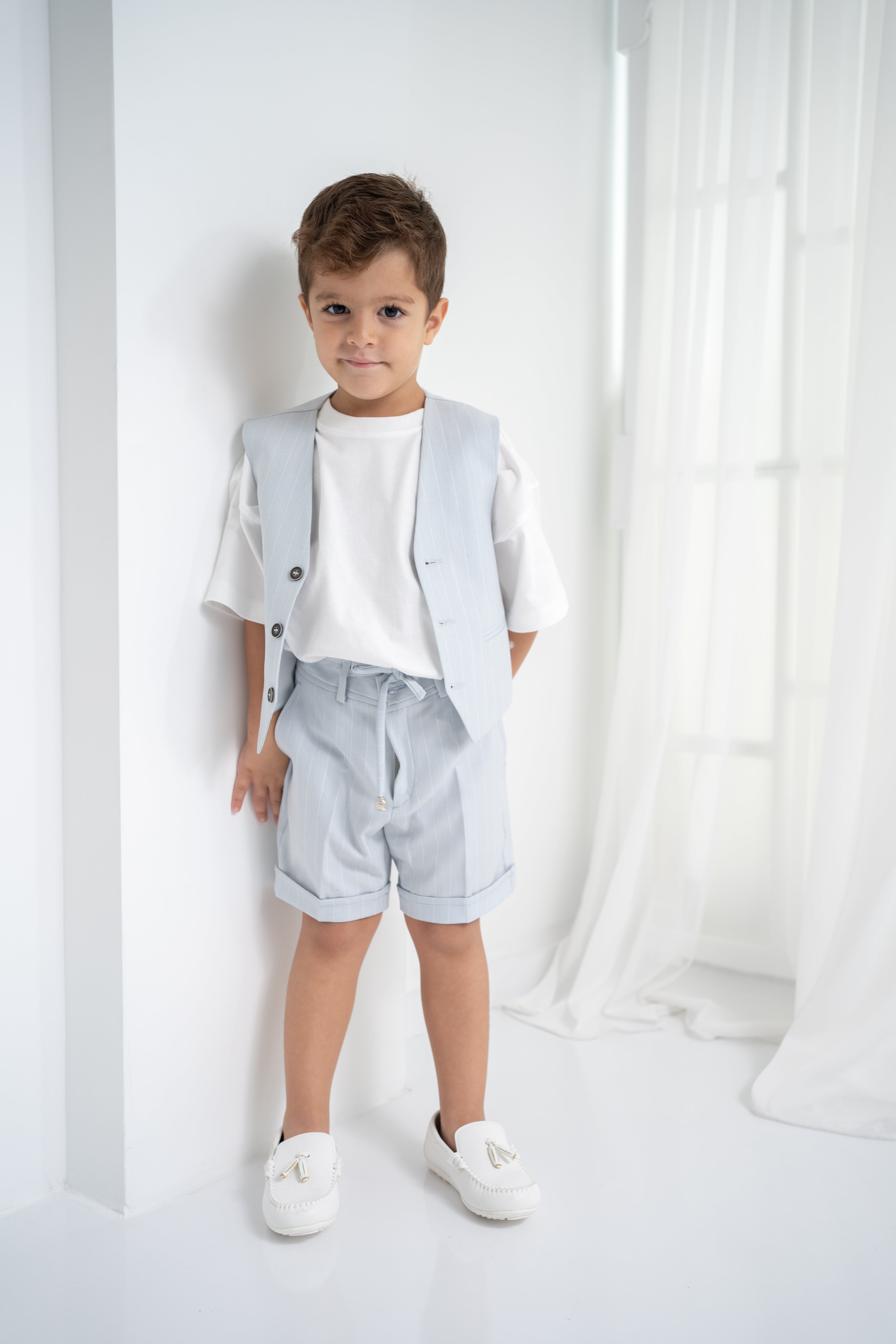 Bebe Mavi Çizgili Erkek Çocuk 3’lü Takım – Pantolon , Şort ,Thişört