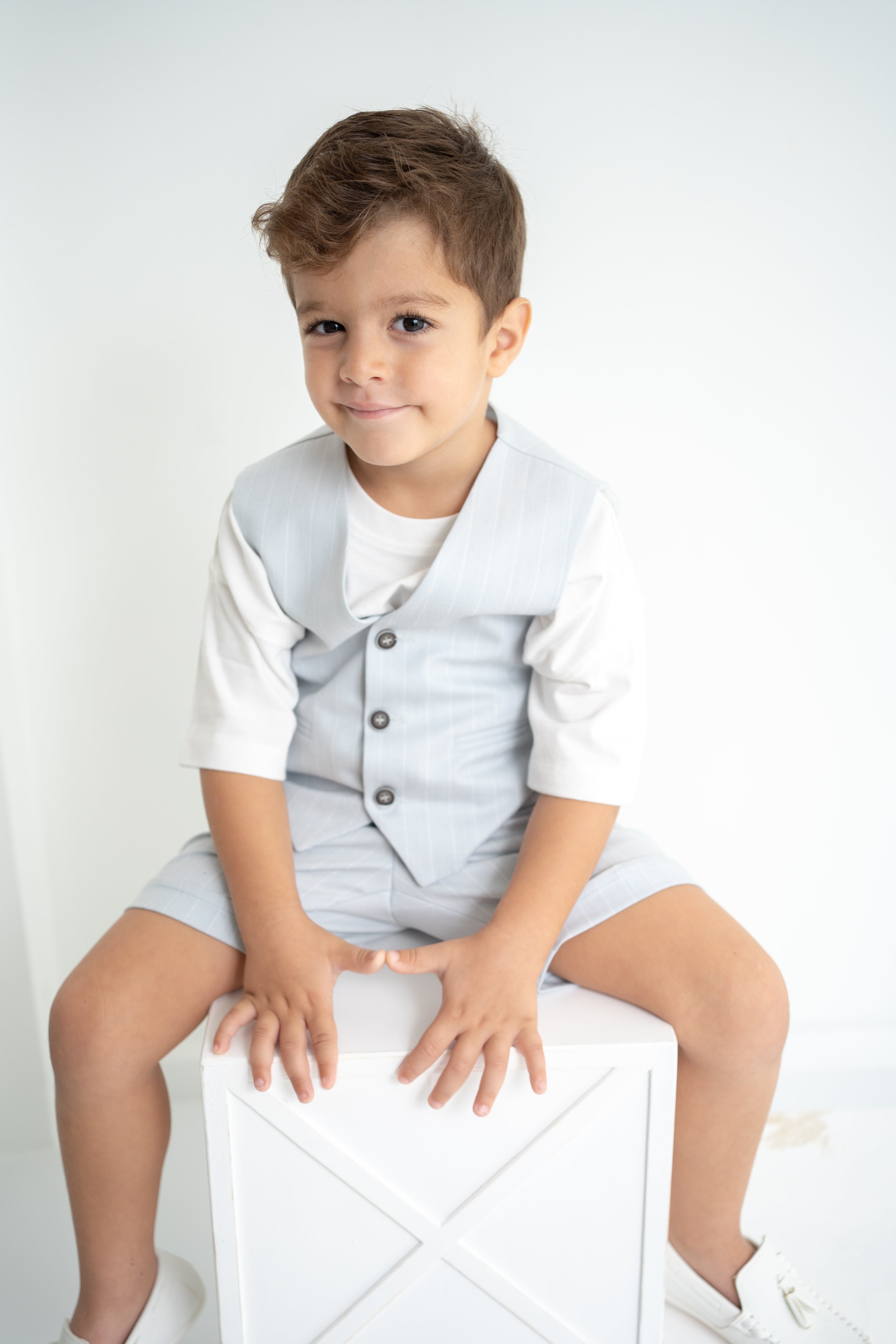 Bebe Mavi Çizgili Erkek Çocuk 3’lü Takım – Pantolon , Şort ,Thişört