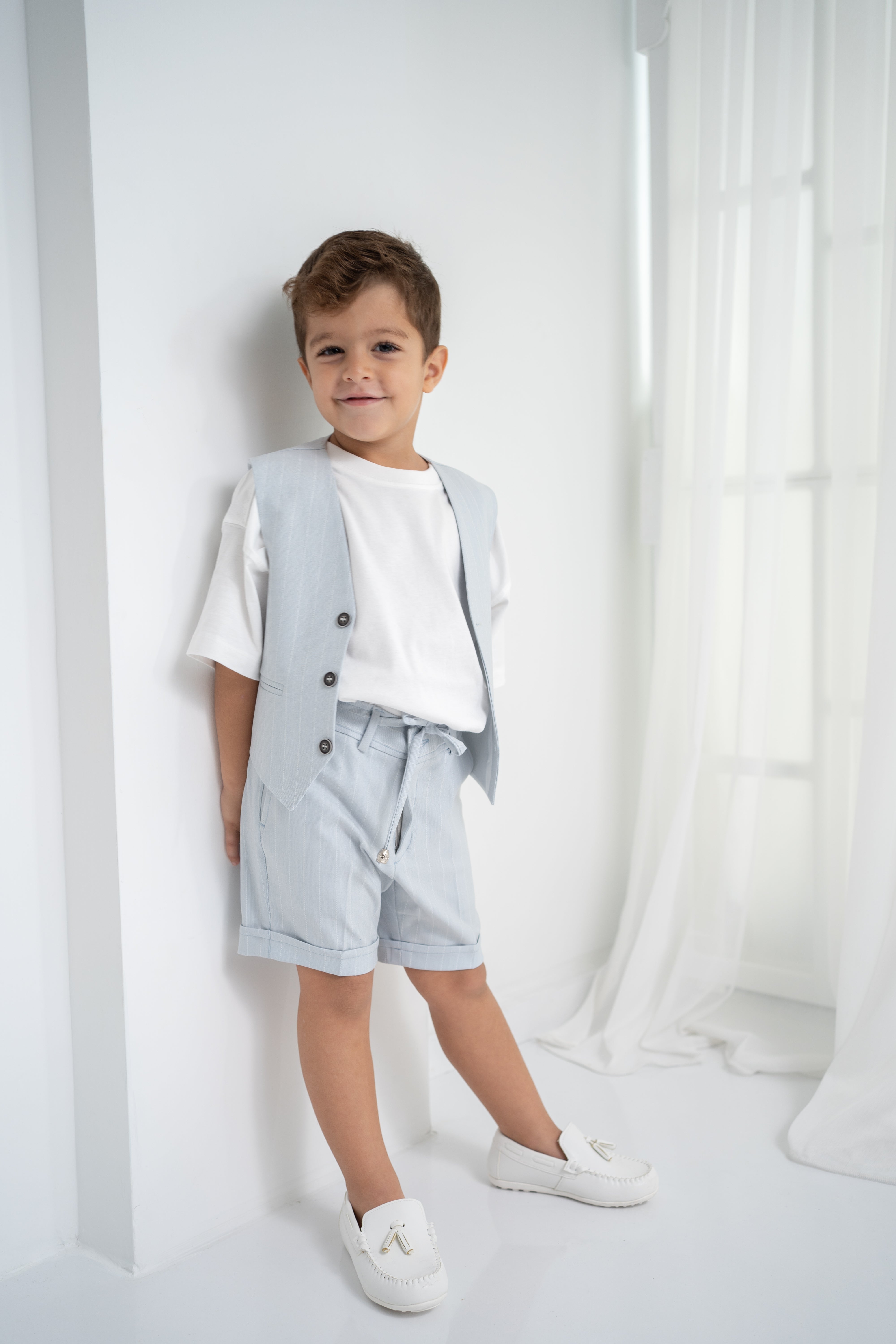 Bebe Mavi Çizgili Erkek Çocuk 3’lü Takım – Pantolon , Şort ,Thişört