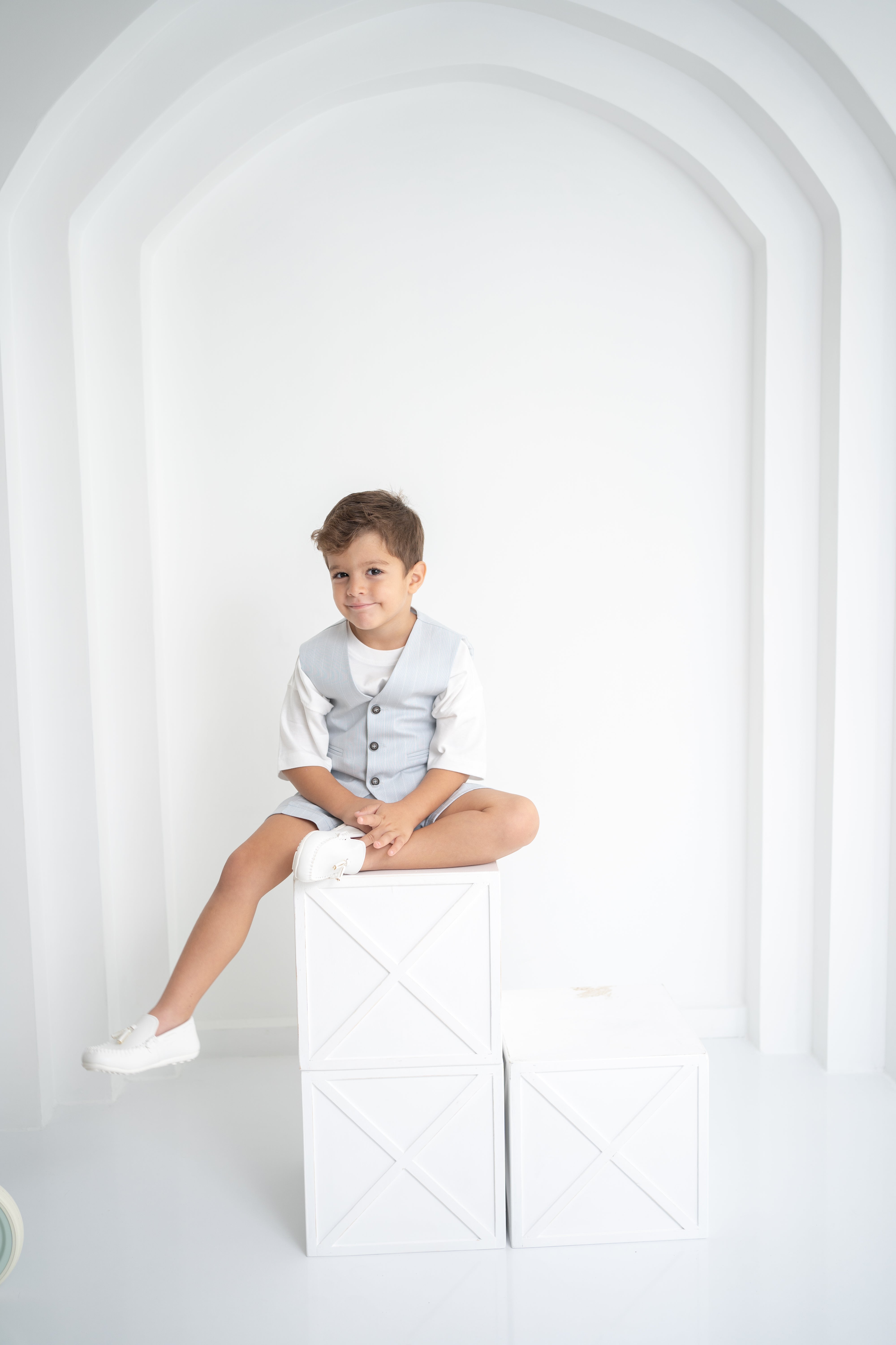 Bebe Mavi Çizgili Erkek Çocuk 3’lü Takım – Pantolon , Şort ,Thişört