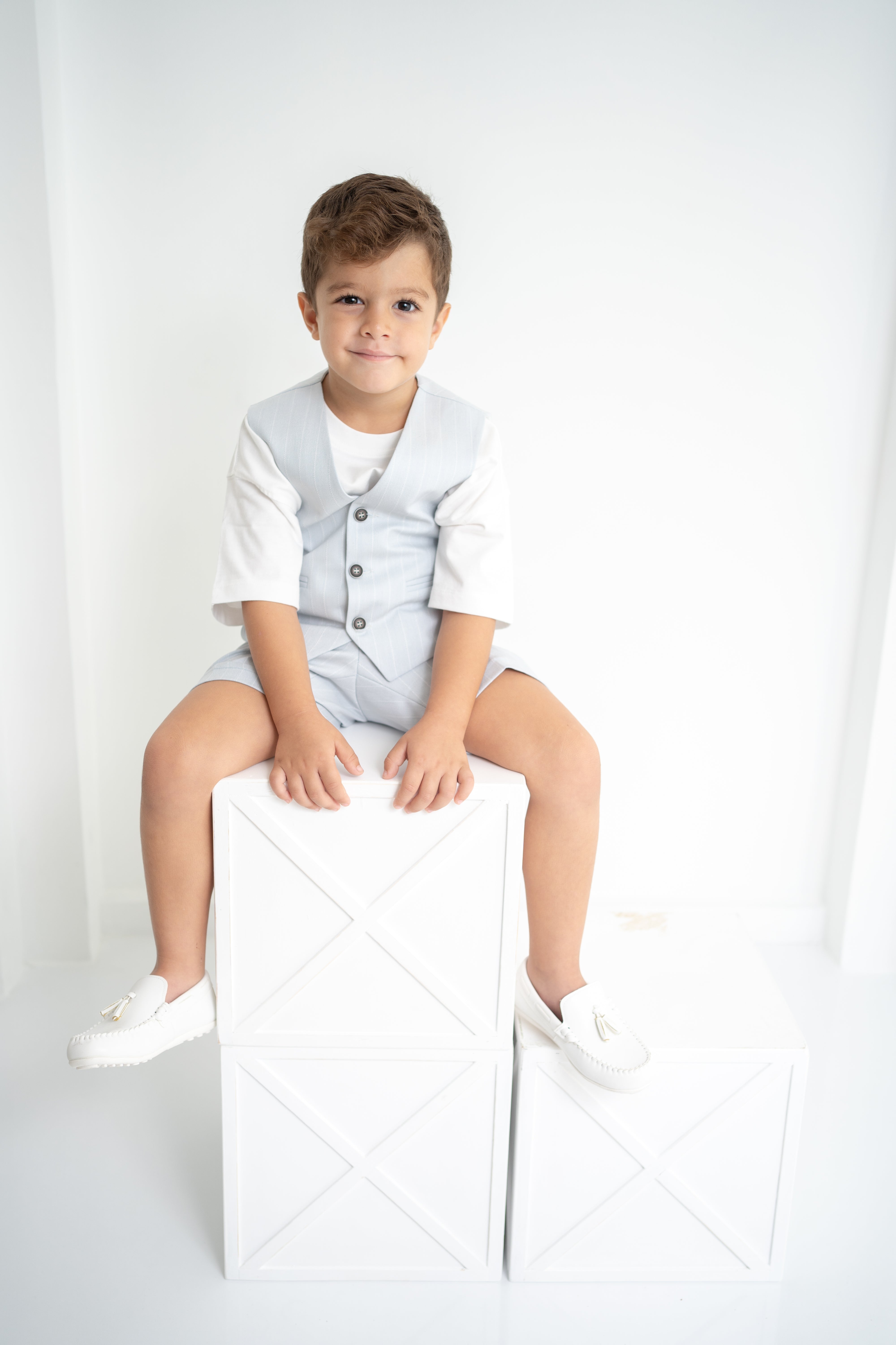 Bebe Mavi Çizgili Erkek Çocuk 3’lü Takım – Pantolon , Şort ,Thişört