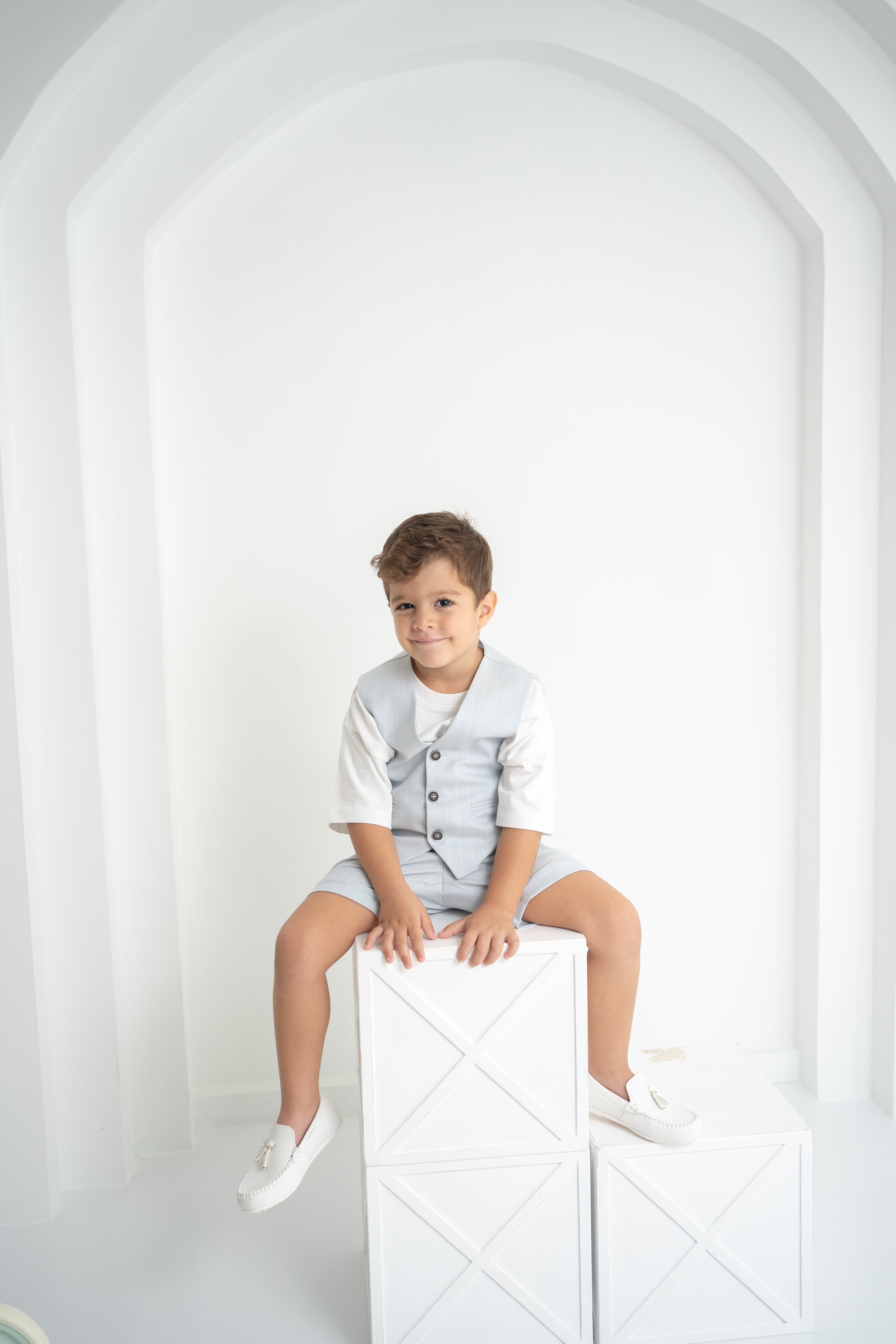 Bebe Mavi Çizgili Erkek Çocuk 3’lü Takım – Pantolon , Şort ,Thişört