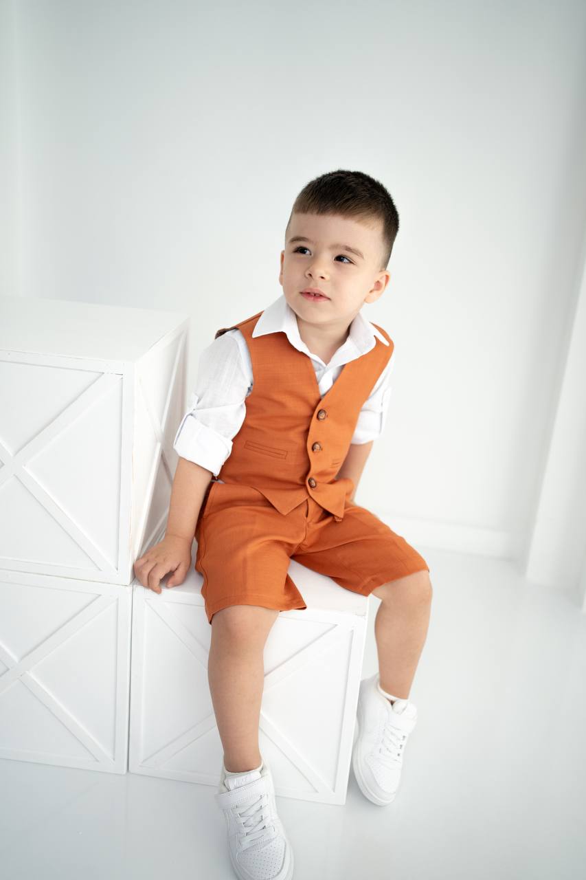 Erkek Çocuk Turuncu Yelekli Şort Takım