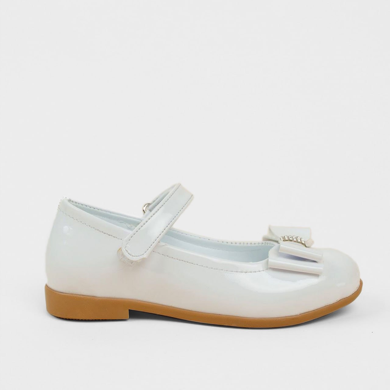 Kız Çocuk Beyaz Babet – Taş Detaylı Fiyonklu