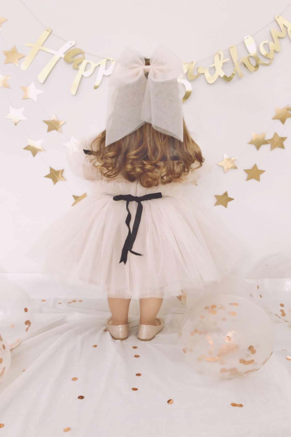 Kız Çocuk Pudra Tül Prenses Elbisesi – Siyah Kurdele Detaylı