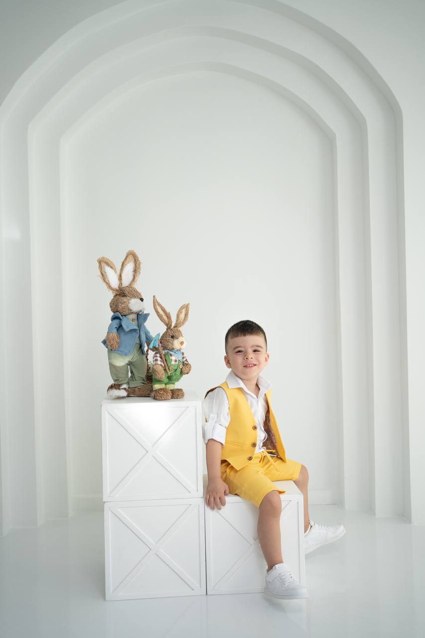 Çocuk Keten Yelek Şort Tişört Takımı