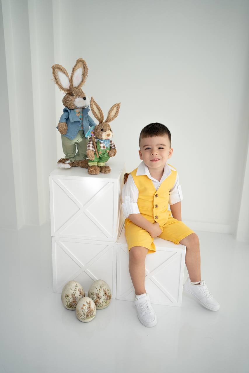 Çocuk Keten Yelek Şort Tişört Takımı