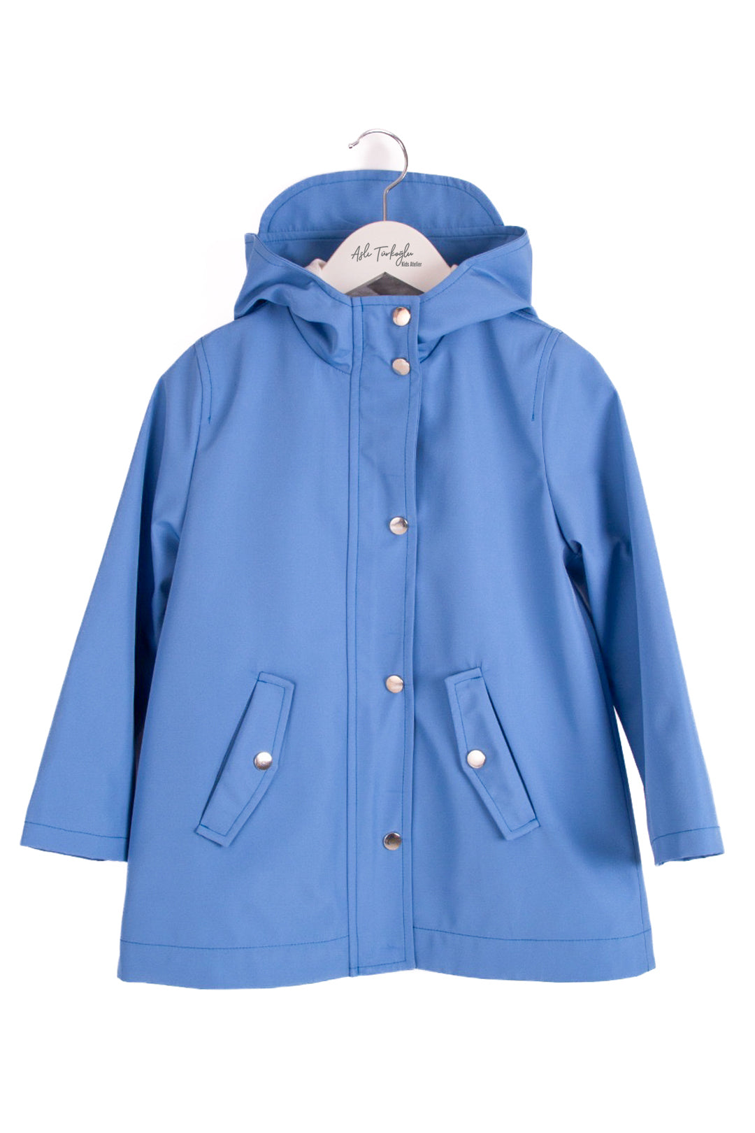 Çocuk Mavi Kapüşonlu Su Geçirmez Mont – Cepli Yağmurluk