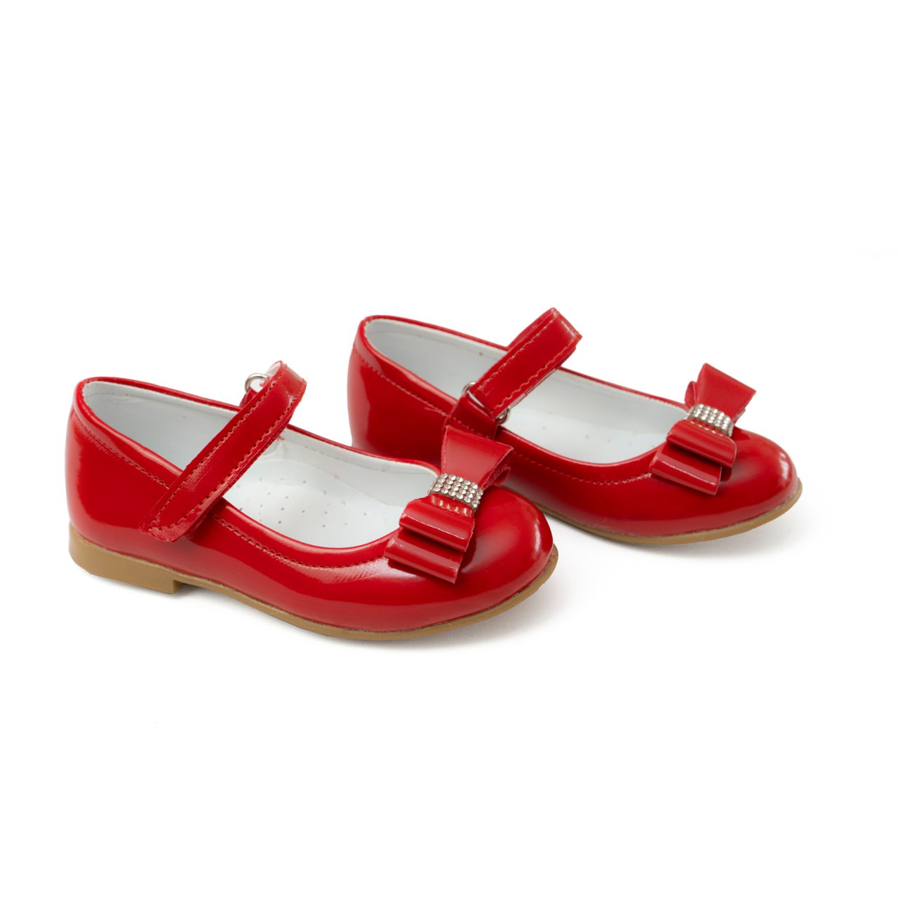 حذاء باليرينا أحمر للبنات - فيونكة بتفاصيل حجرية 