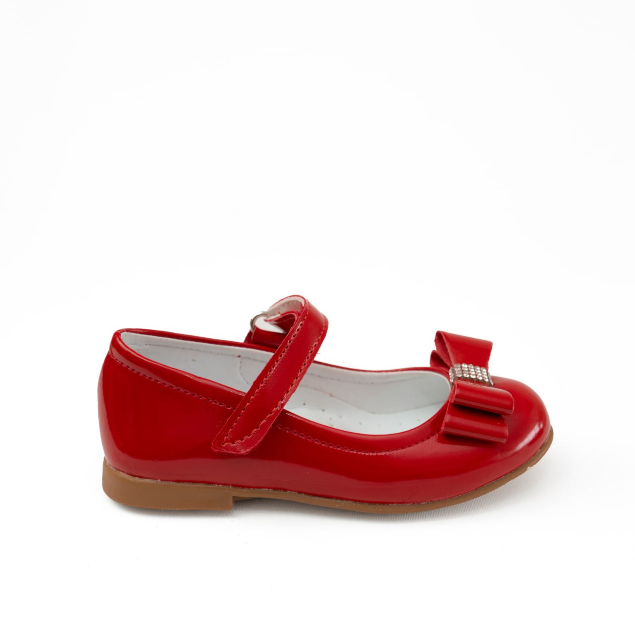 حذاء باليرينا أحمر للبنات - فيونكة بتفاصيل حجرية 