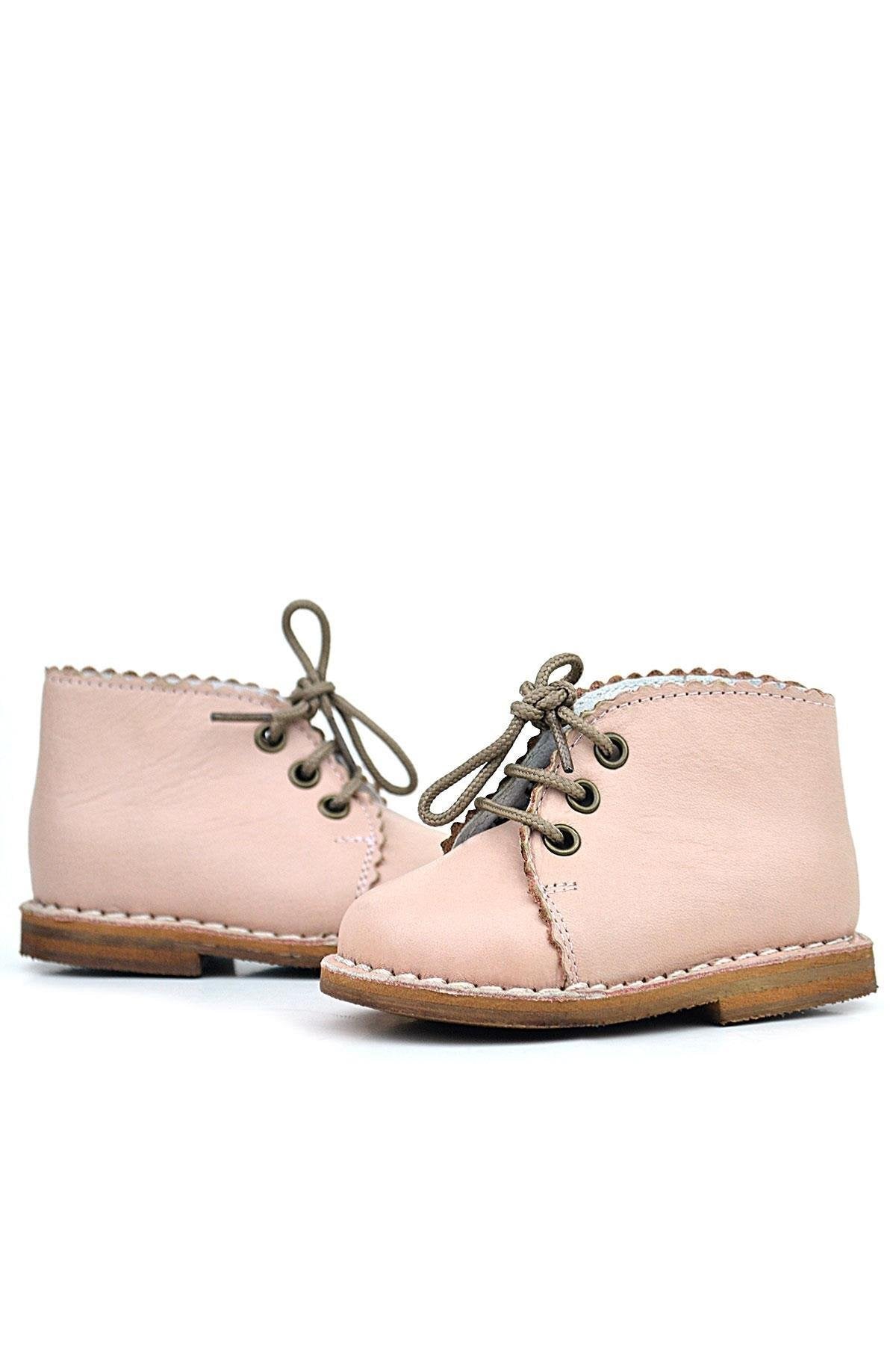 Pudra Pembe El Yapımı Deri Bebek Botu